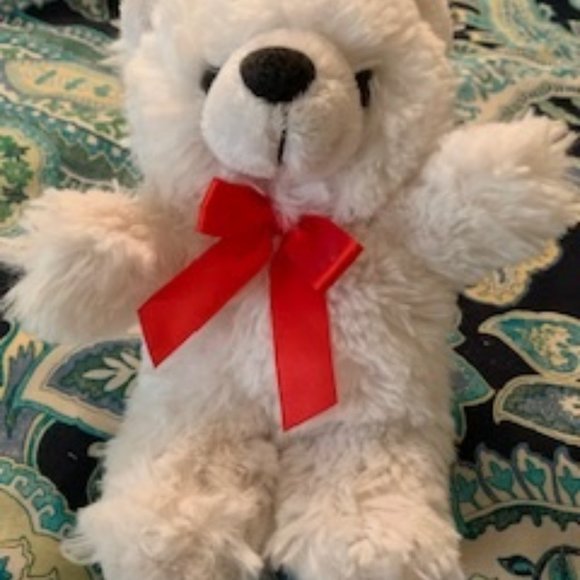 ❤️3/$20 White stuffed bear with red bow - Picture 1 of 4
